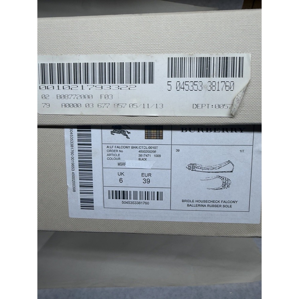 Burberry Falcony House Check Ballerina Flats Black Leather EU 39 UK 6 w/ Box - Picture 2 of 12